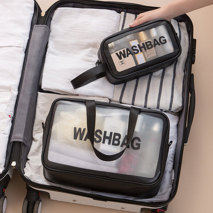 Korean Portable Large-Capacity Portable Travel Transparent Toilet Bag Pu Waterproof Scrub Cosmetic Bag Skin Care Product Storage Bag