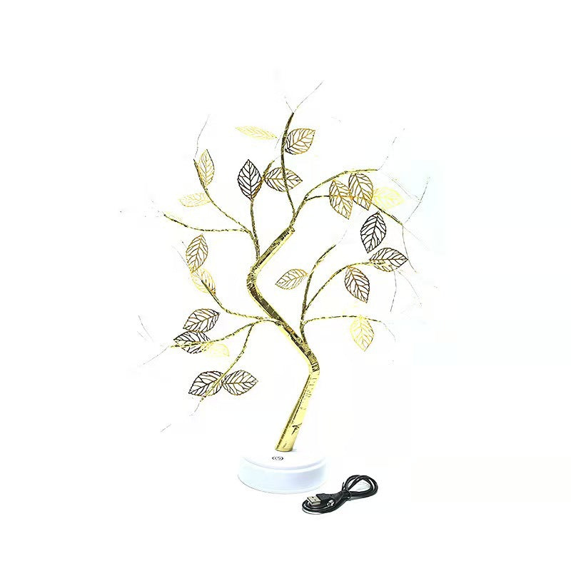 Warm Light Gold Leaf Copper Wire Tree Lamp
