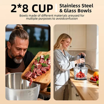 Food Processor, Electric Meat Grinder, Vegetable Chopper, With Dual Bowls