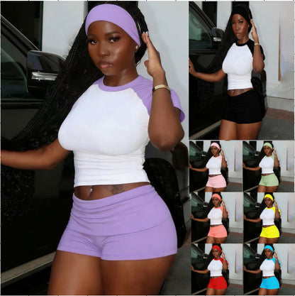 Euro-American Raglan Contrast-color Comfortable Versatile Basic Sportswear Set