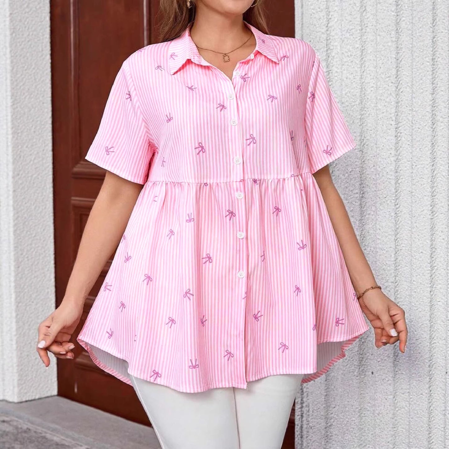 European And American Plus-Size Women's Striped Shirt