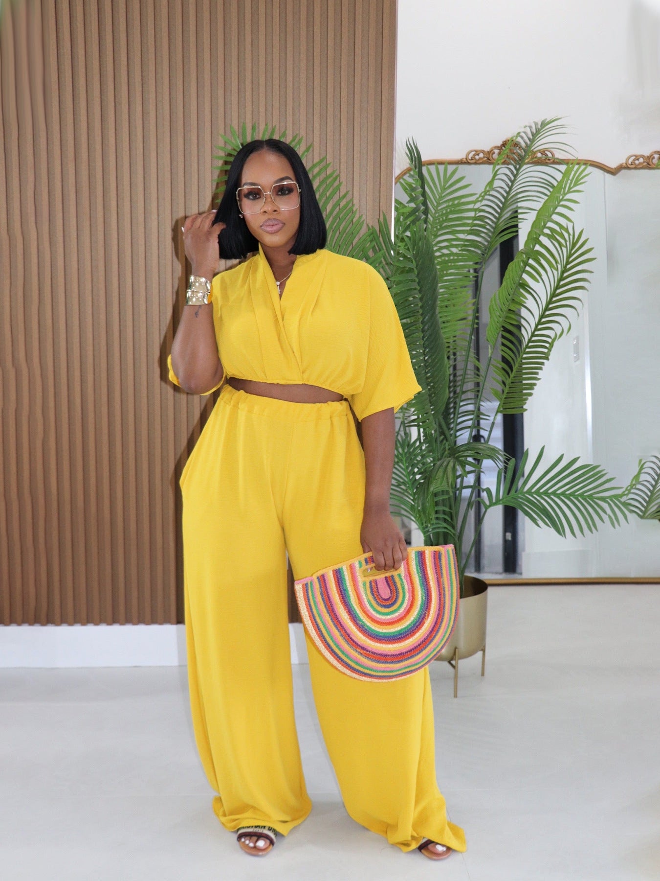 Women's High-waisted Wide-leg Pants Set