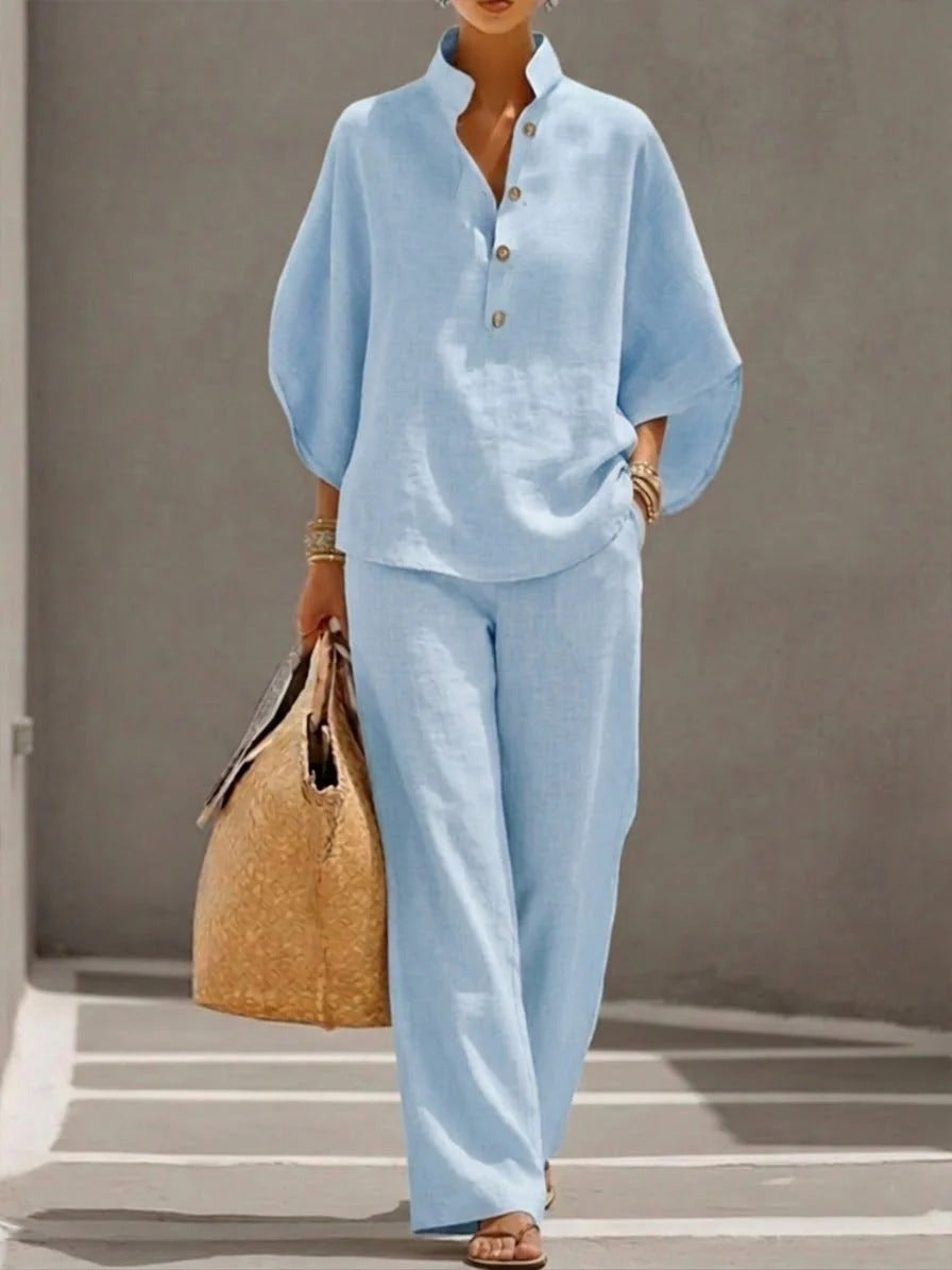 Women's Short-sleeved Suit Summer Loose Pullover Top And Straight-leg Trousers Outfit Clothing