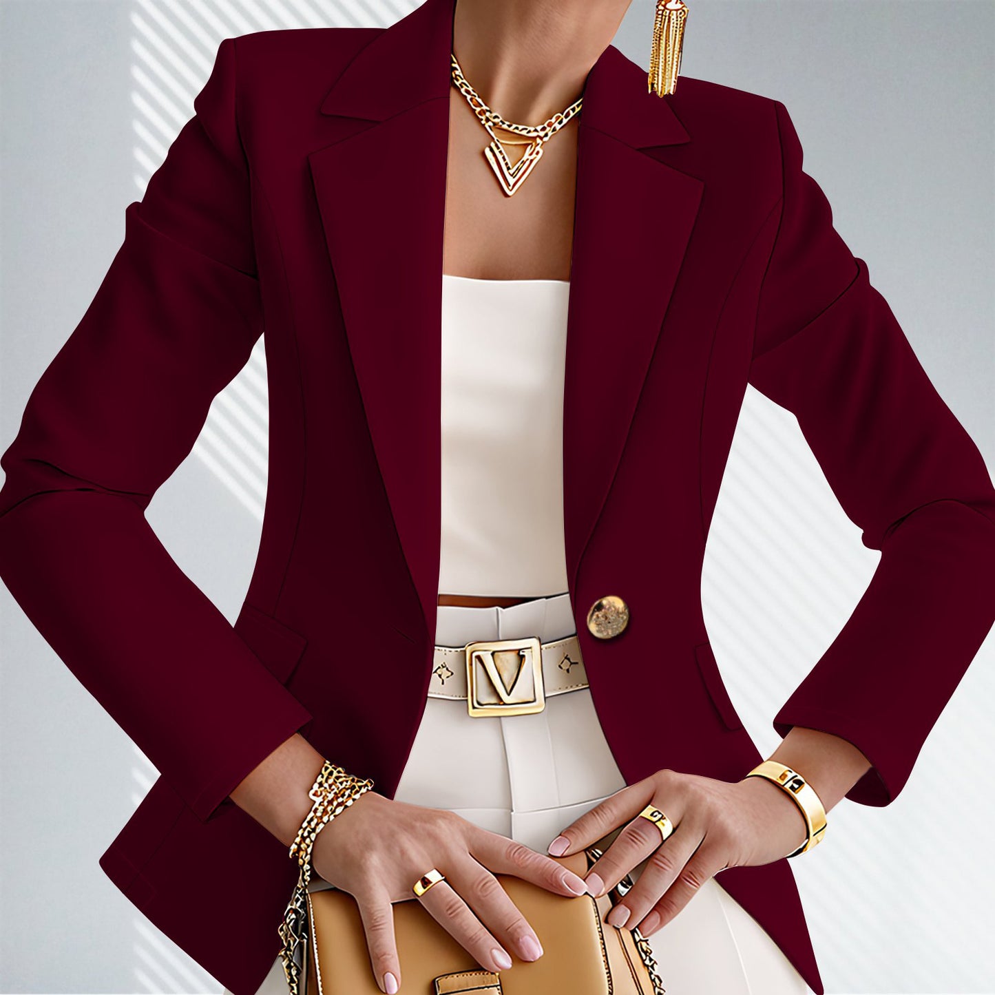 Knitted Blazer With Notched Collar And Chic Print For A Sophisticated Look